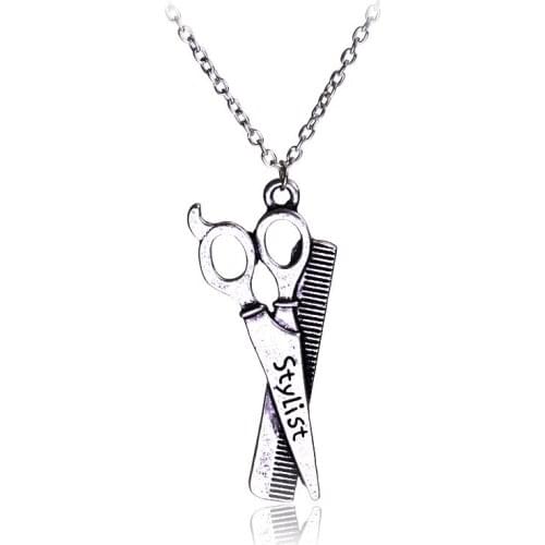 Fashion Retro Jewelry Necklace Tools Scissors Comb Pendant Necklace Barber Shop Hair Salon Gift Trinket