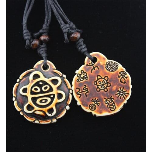 Tribal Imitation Yak Bone Carved Coqui Taino Sun Smile Frog Pendant Necklace Men Women Wax Cord necklace jewelry MN606