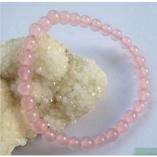 New hot 7" 6mm natural pink Chalcedony gems tone round beads bracelet