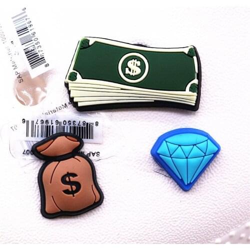 Novelty Money Shoe Charms Dollar Bill Blue Diamond PVC Shoes Decoration Sandals Accessories fit Croc JIBZ Kids Party Gifts F27AL
