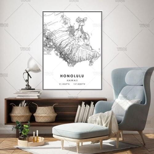 Honolulu map print poster canvas | Honolulu city map print poster canvas | Hawaii map print World CityMap Black White MapPoster