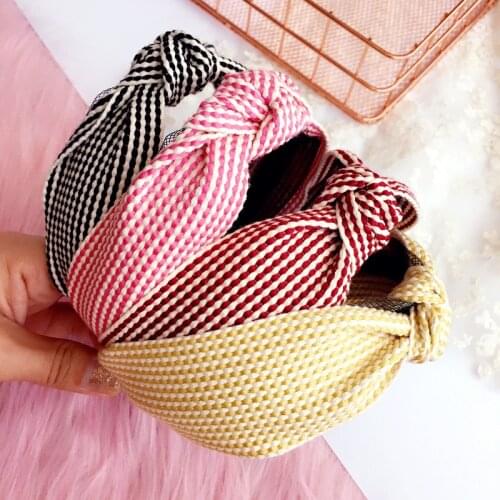 Plaid Hand Made Tie Knot Hair Accessories For Girls Hair Bows Yarn Weaving Hair Band Colorful Headbands For Women
