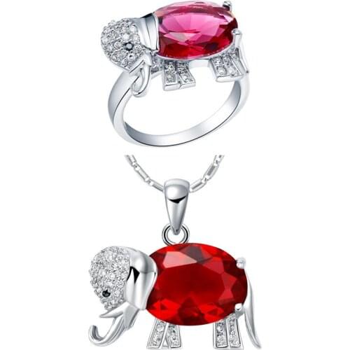 Plated NEW set of 925 Sterling Elephant suit set pendant ring three color semi precious stones set