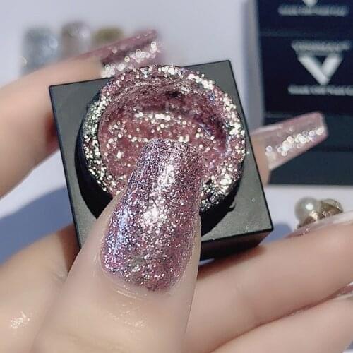 Silver Foil Nail Polish High-density DIY Decoration Foil Polish Flake-Chip Nail Gold Silver Glitter Nail Art Tools Glue 10ml