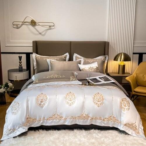 Silky Satin Cotton Beddng set Patchwork Vintage Embroidery Stitched Duvet Cover Bed Sheet 2 Pillow Shams Double Queen King 4Pcs