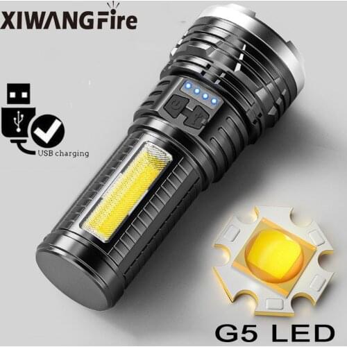 Led Flashlight Torch Light G5 COB Powerful Usb Rechargeable Flashlight Outdoor Camping Tactical Flashlight Power Display
