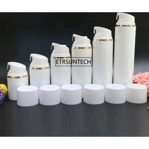 100pcs 30ml 50ml 80ml 100ml 120ml 150ml Gold Silver Line Airless Vacuum Pump Lotion Bottle With White Cap Cosmetic Bottle F3674