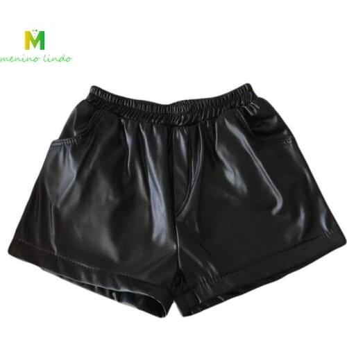 Spring girls short pants children PU leather trousers baby girls velvet inside shorts fashion girl clothes 3-11T children pants