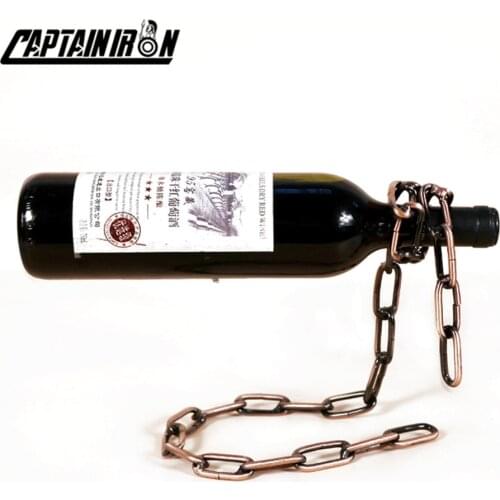 CAPTAINIRON Creative Floating 3D Iron Chain Wine Stand Nodic Metal Decoration Porta Vinos Wine Holder Rack Vintage Home Decor