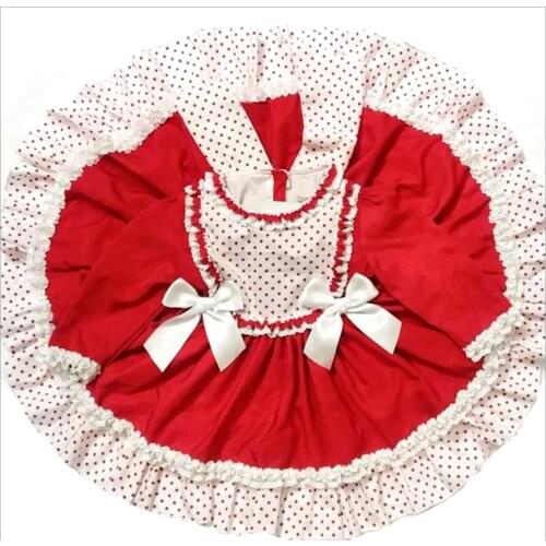 BaBy Girls Vintage Spanish polka dot stitching ball Gown Dress Lolita Princess for Girls Christmas Birthday Party Dress