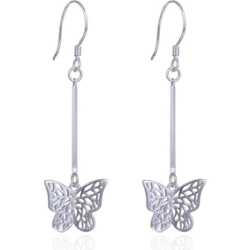 YJAR001963 New Fashion Women Accessories S925 Sterling Silver Pendants Lady Jewelry Butterfly Knot Long Earrings