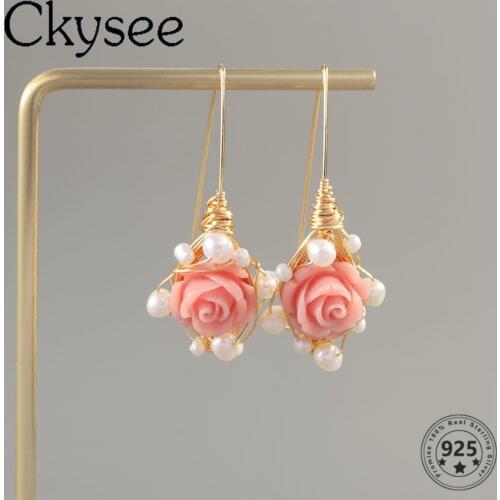 Ckysee Handmate 925 Sterling Silver Earrings Freshwater Pearl Drop Earrings For Women Fashion Earrings All-Match Fine Jewelry
