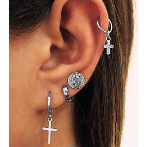 Enthusiasm Fashion Gold Cross Earrings Set For Women 2020 Bohemia Geometric Lock Crystal Earring for Women Female Jewelry Gifs