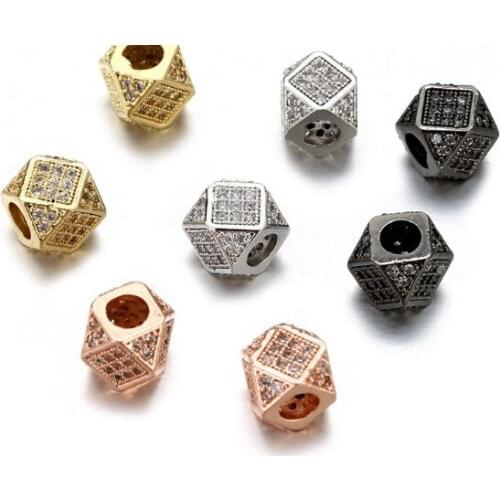 0.7*0.7cm Polygon spacer micro pave cz zircon cubic zirconia beads metal Crystal bracelet DIY making silver gold plated cvr23