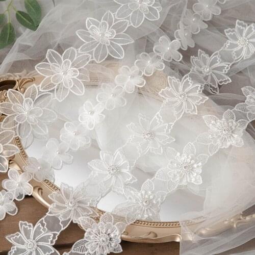 1 yards White Embroidery Flower Beaded Three-layer Lace Ribbon for Diy Bouquet Gift Box Packaging Hair Accessories Clothing Mate