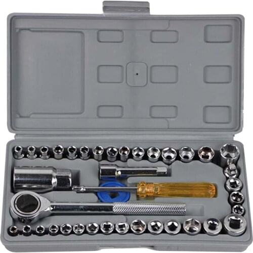 40Pcs Practical Ratchet Wrench Socket Handle Set Carbon Steel Multi-function Spanner Kit Manual Auto Car Repair Tool