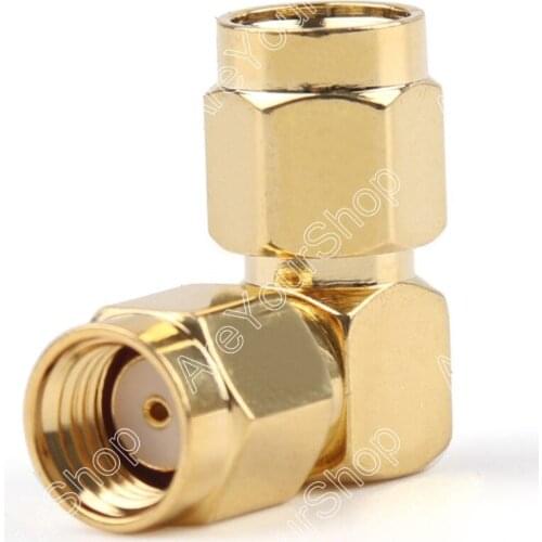 Areyourshop Sale 1PC Adapter RP-SMA Male Jack To SMA Male Plug 90 Degree Connector Right Angle Gold