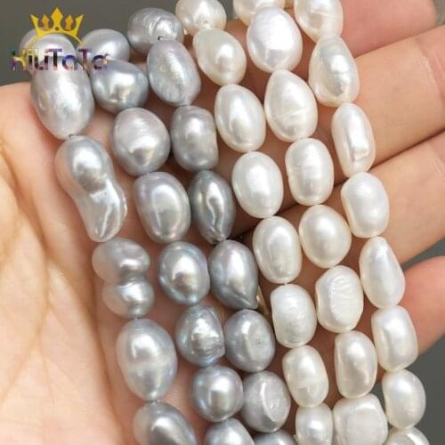 9-10mm Irregular Natural Freshwater Pearl Beads White Gray Loose Beads For Jewelry DIY Making Bracelet Ear Studs Accessories 15"