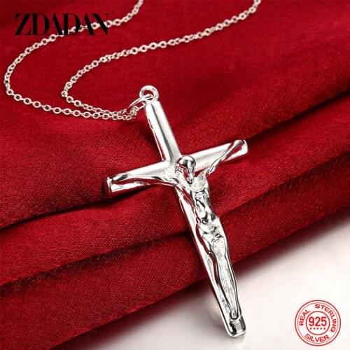 ZDADAN 925 Sterling Silver Cross Necklace Chain For Women Men Fashion Jewelry Party Gift