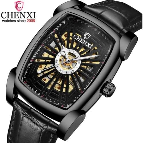CHENXI Top Luxury Brand Men Watch Square Dial Business Automatic Clock Tourbillon Waterproof Mechanical Watch Relogio Masculino