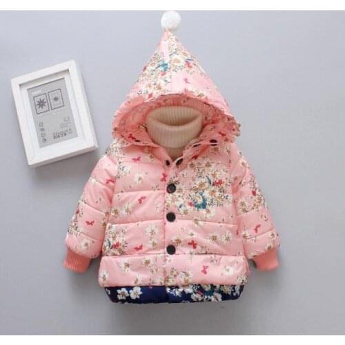 Baby Girls Outerwear Winter Warm Down Jacket Infant Girls Cotton Hooded Coat Floral Print Kids Toddler Clothing Christmas Parkas