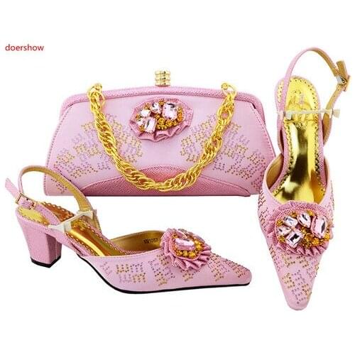 Doershow Women Shoes And Bag Set With Rhinestones Pumps Italian Shoes With Matching Bags For Evening Party 2018 style !SVP1-18