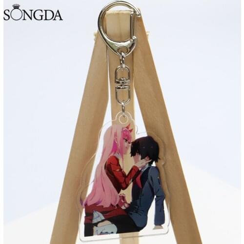 SONGDA DARLING In The FRANXX Keychain 02 ZERO TWO Acrylic Pendant Key Chain Quality Double Sided Car Key Ring Friends Gifts