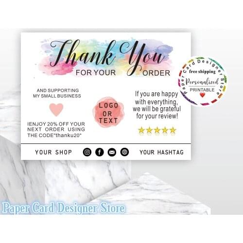 Customized Unicorn Watercolors Modern Business Insert card Social Media Packaging Cards Thank You For Your Order Insert Card