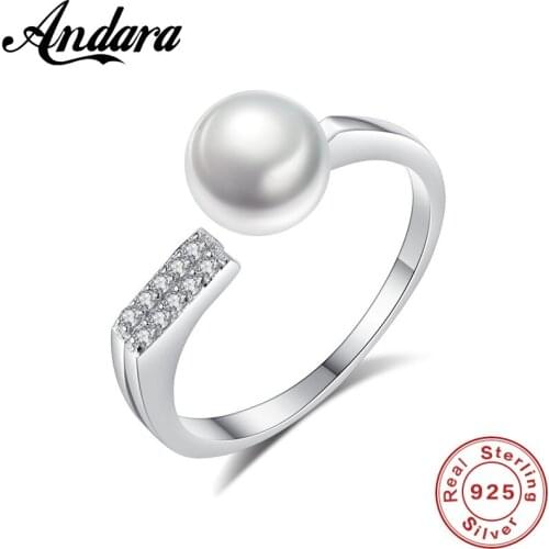 Natural Pearl Rings Adjustable For Women 925 Sterling Silver Zircon & Clear CZ Ring Girl Jewelry Gift