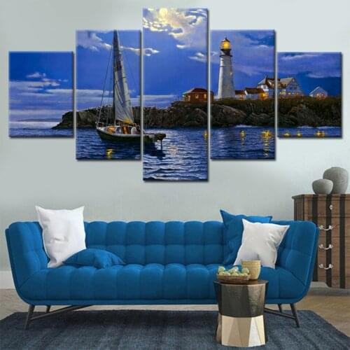 Modular Pictures Frame Wall Art HD Guard Prints 5 Pieces Towers Canvas Waves Painting Sea Bedroom Home Decoration Artwork Poster