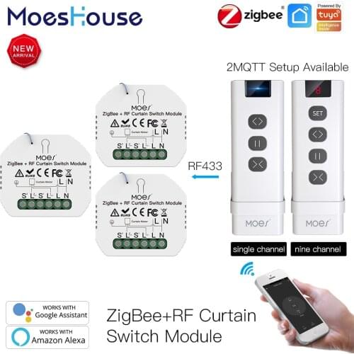 MoesHouse ZigBee DIY RF433 Smart Curtain Switch Module for Motorized Roller Blinds Motor 2MQTT Tuya Smart APP Alexa Google Home