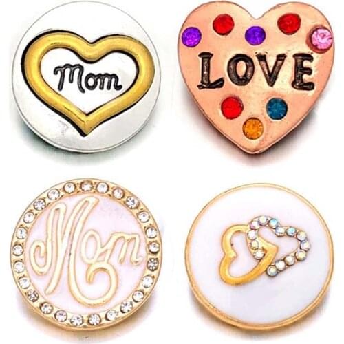 Mom love w420 3D 18mm 20mm rhinestone metal snap button for Bracelet Necklace Interchangeable Jewelry Women accessorie findings