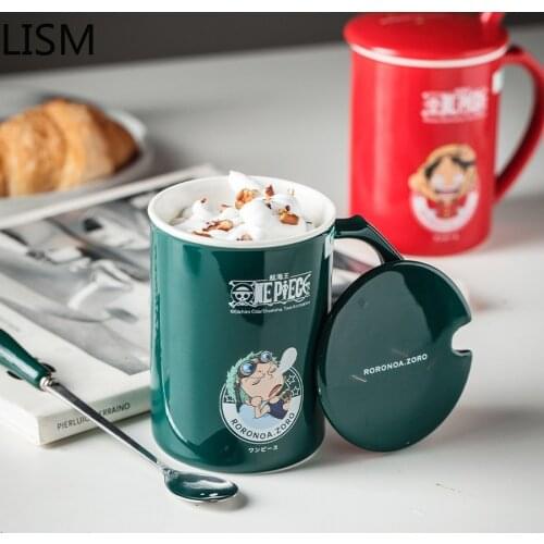 Cartoon Ceramic Coffee Mug with Lid Creative Travel Office Drinking Coffee Cup Couple Cute Female Tazas Birthday Chrismas Gift