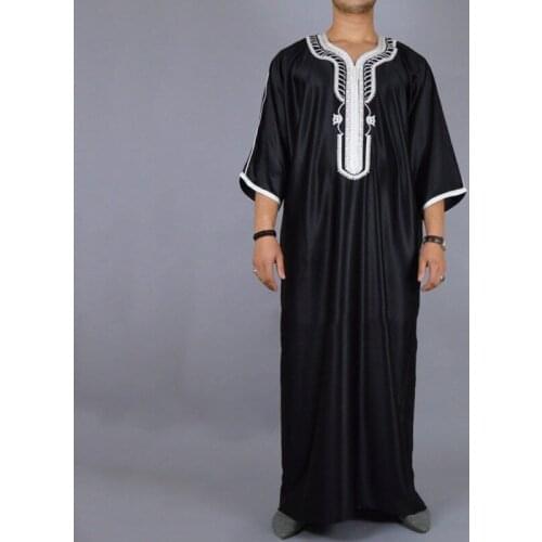 Men Muslim Fashion Abaya Jubba Thobes Arabic Pakistan Dubai Kaftan Islamic Clothing Saudi Arabia Black Long Blouse Dress Robes