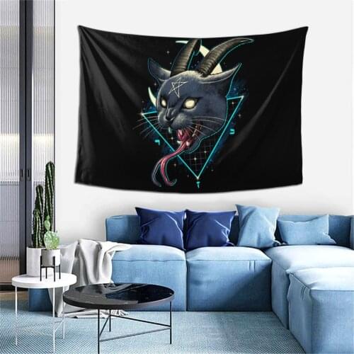 Satanic Cat Pentagram Death Black Wall Tapestry Hippie Tapestry Wall Hanging for Living Room Bedroom Dorm Room Home Decor