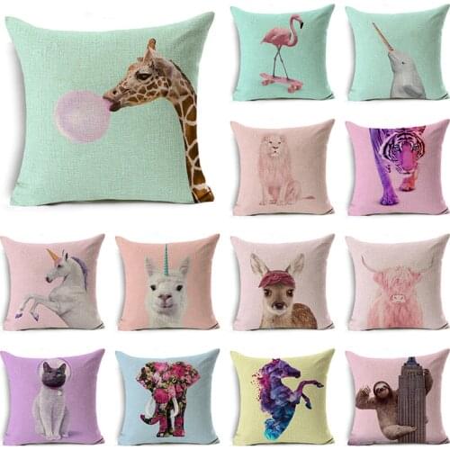 WZH Fuuny&Cute Animals Cushion Cover 45x45cm Linen Decorative Pillow Cover Sofa Bed Pillow Case
