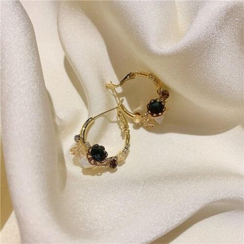 2021 new real gold plating South Korea Dongdaemun flower crystal earrings earrings ring feminine earrings pendant female
