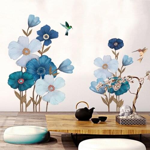 New 5D wall sticker HD Blue love flower PVC removable waterproof DIY stickers TV backdrop decorative painting creative wallpaper