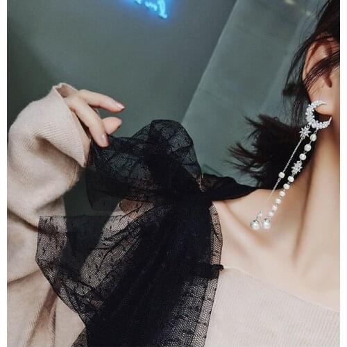 New Design Pearl Stars long stud earrings for owmen fashion brand earrings Crystal moon earrings pendant Wedding jewelry 2018