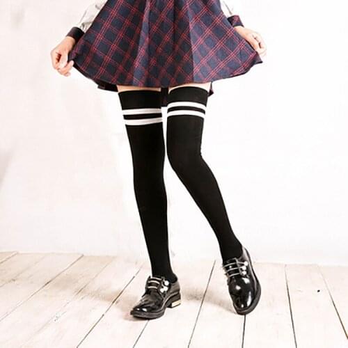 Autumn Winter Japanese Women Stockings Cosplay Anime Cross Bandage Overknee Socks JK Uniform White Stripe Cotton Socks Cos Anime
