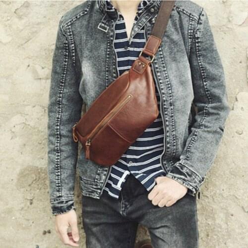 Retro Casual first layer cowhide chest bag natural real cowhide mens waist bag fashion handmade brown Shoulder Messenger Bag