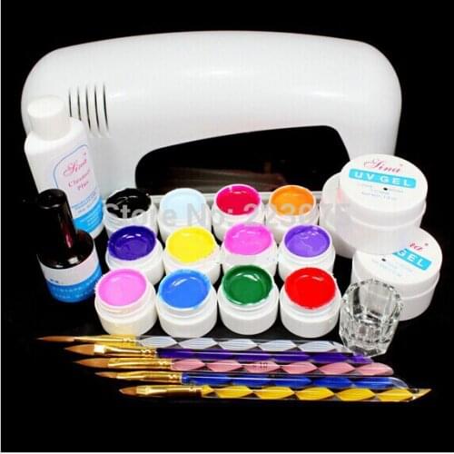 PRO FULL 9W UV GEL White Lamp NAIL KIT 12 Color Pure UV GEL Nail Art Set