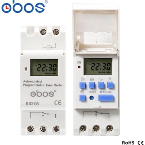 Astronomical Programmable time switch BS26W AC220V Programmable Digital Timer switch 16A Voltage selectable AC110V DC12V DC24V