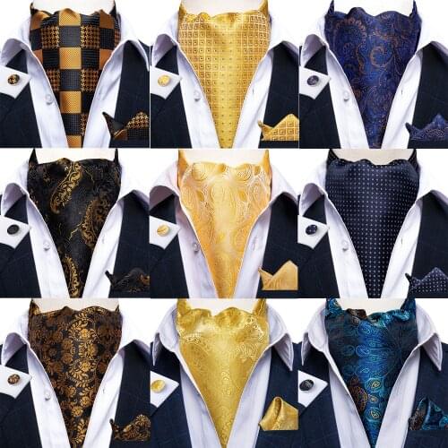 Luxury Mens Vintage Paisley Floral Formal Cravat Ascot Tie Self British Style Gentleman Silk Tie Set For Wedding Party DiBanGu