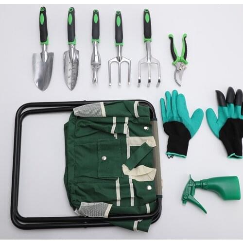 Gardening set nine-piece garden tool bag folding stool outdoor Oxford cloth folding chair multi-functional garden