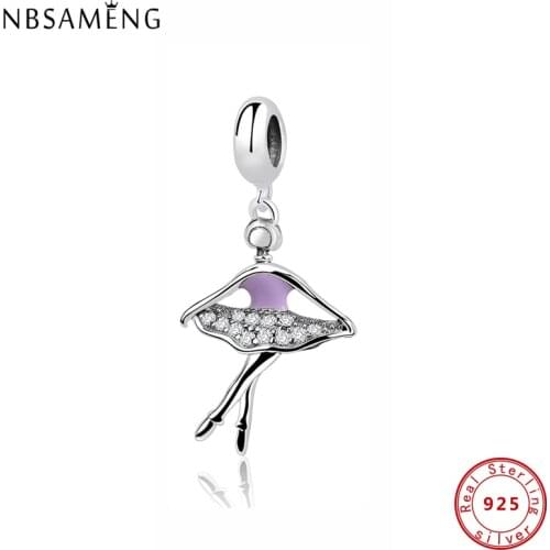 100% 925 Sterling Silver Charms Ballerina Pendant Beads Crystal Fit Original Bracelets Necklaces Women DIY Jewelry