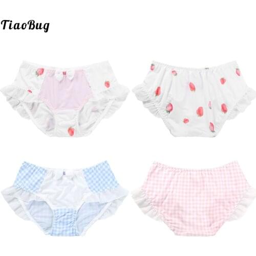 TiaoBug Women Students Summer Cute Style Briefs Low Waist Plaid Print Bowknot And Mesh Lace Adorned Smooth Panties Underwear