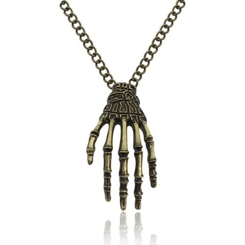 Vintage Punk Skull Hand Necklace Gothic Unisex Skeleton Hand Long Pendants & Necklaces For Women Men Jewelry Gifts Bijoux Femme