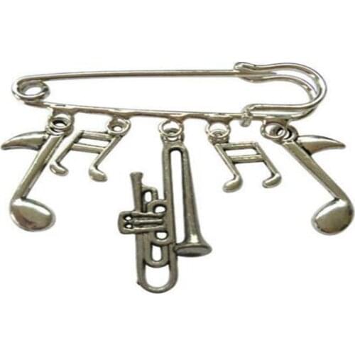 Vintage Music Saxophone Guitar French Horn Trombone Violin Drums Brooches for Women Kilt Pin Brooch Dress Coat Bag Jewelry Gift