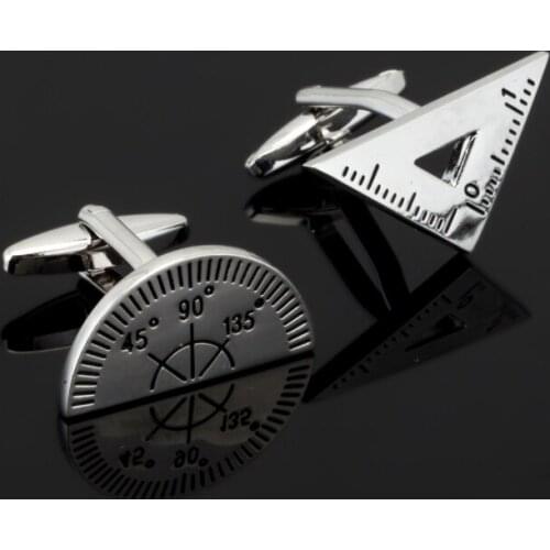 High Quality Silvery Protractor&Triangle Rule Mix Cufflinks for mens brand cuff links luxury Gemelos cufflinks Suits Men Jewelry